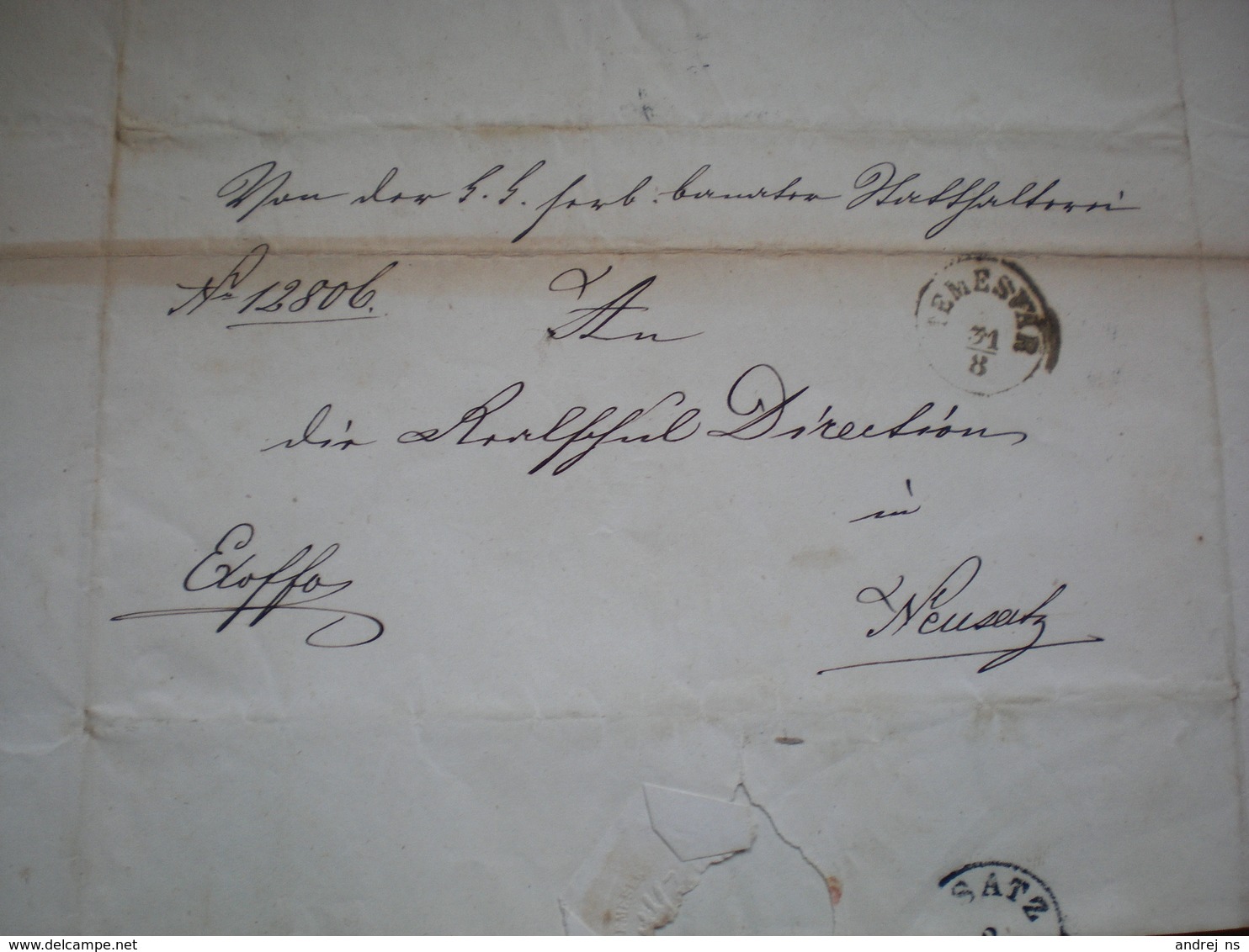 Ex Offo Temesvar To Neusatz 1859 Signatures - ...-1867 Préphilatélie