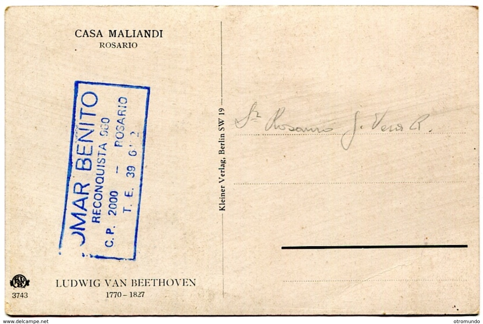 Postcard Casa Maliandi Rosario Argentina Ludwig Van Beethoven - Musica E Musicisti