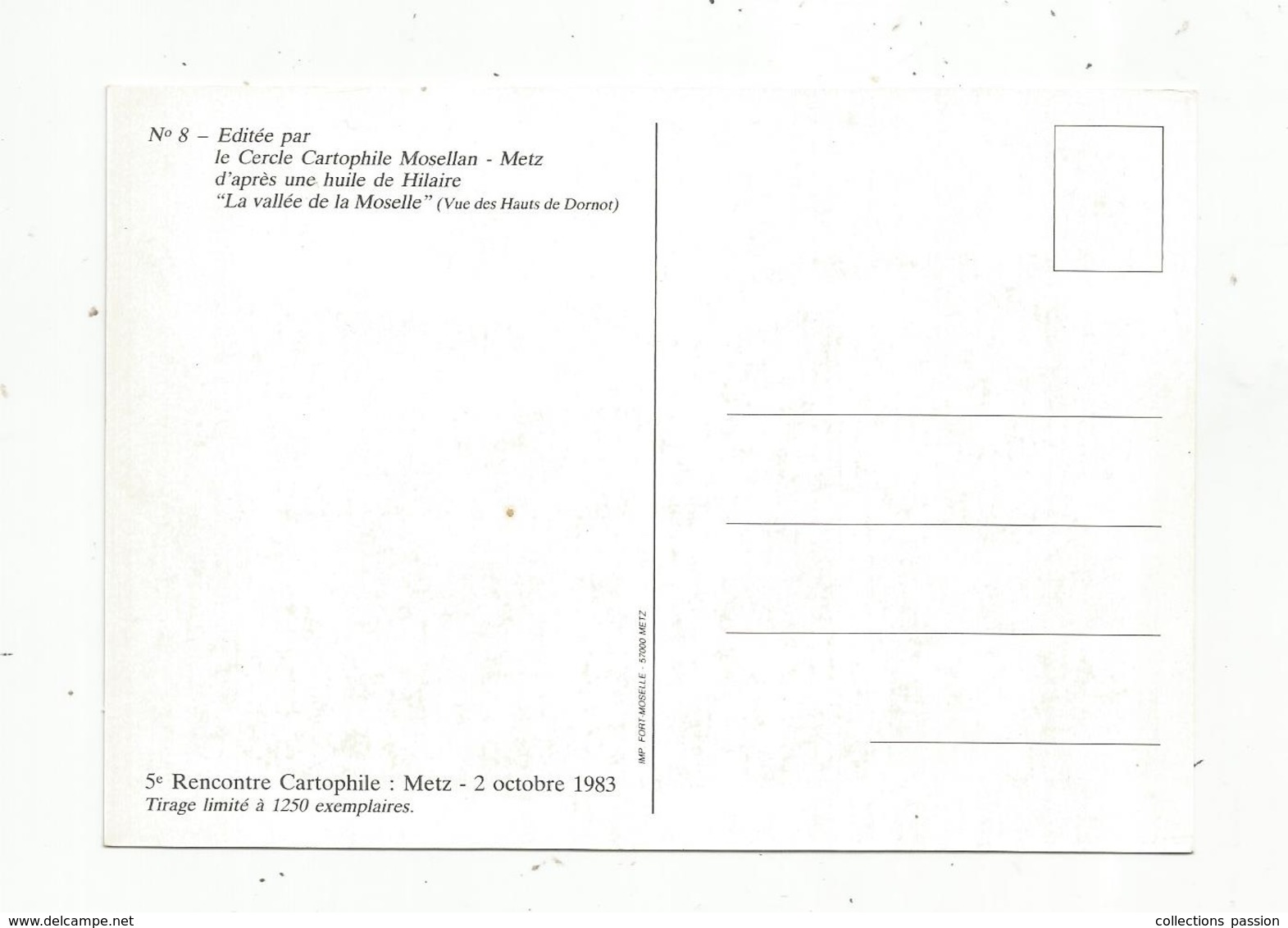 Cp, Bourses & Salons De Collections , 5 E Rencontre Cartophile ,METZ ,1983 , Huile De HILAIRE ,la Vallée De La Moselle - Borse E Saloni Del Collezionismo