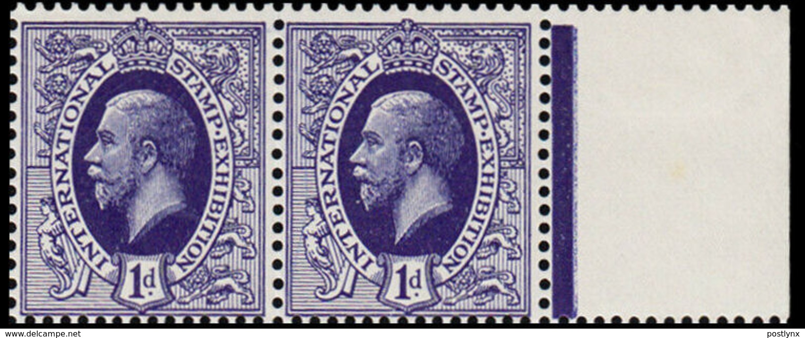 GREAT BRITAIN 1912 George V D.violet 1d Int.Stamp Exhibition ESSAY MARG.IMPERF.PAIR - Proeven & Herdruk