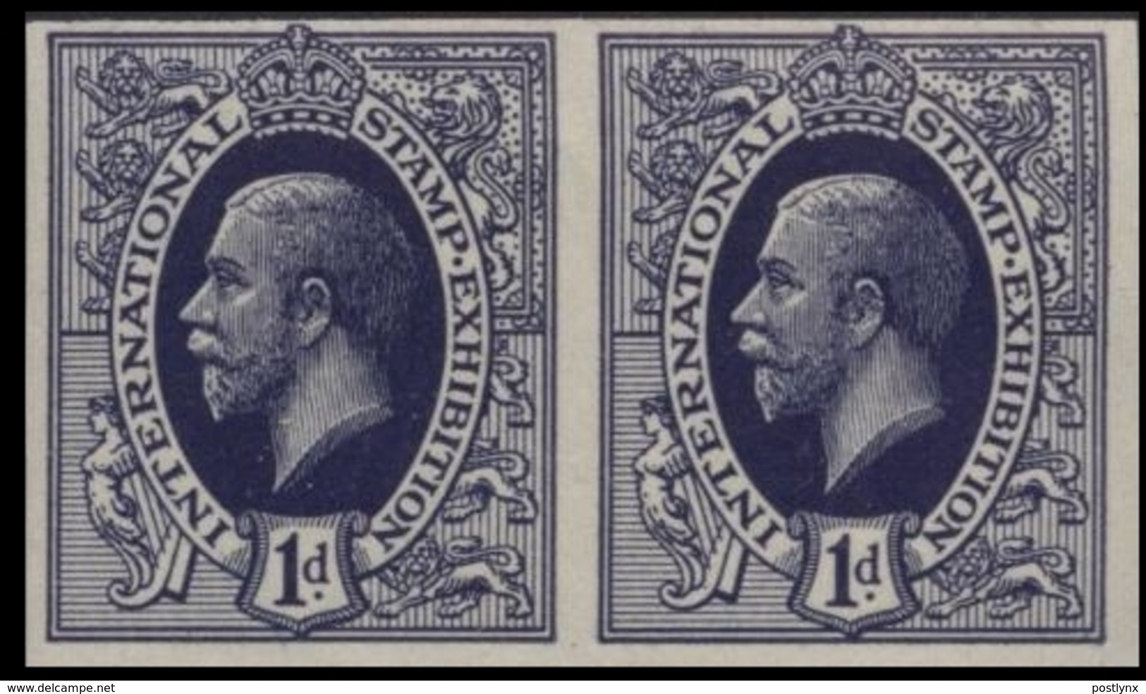 GREAT BRITAIN 1912 George V Dp.Viol.Bl.1d Int.Stamp Exhibition ESSAY IMPERF.PAIR - Probe- Und Nachdrucke