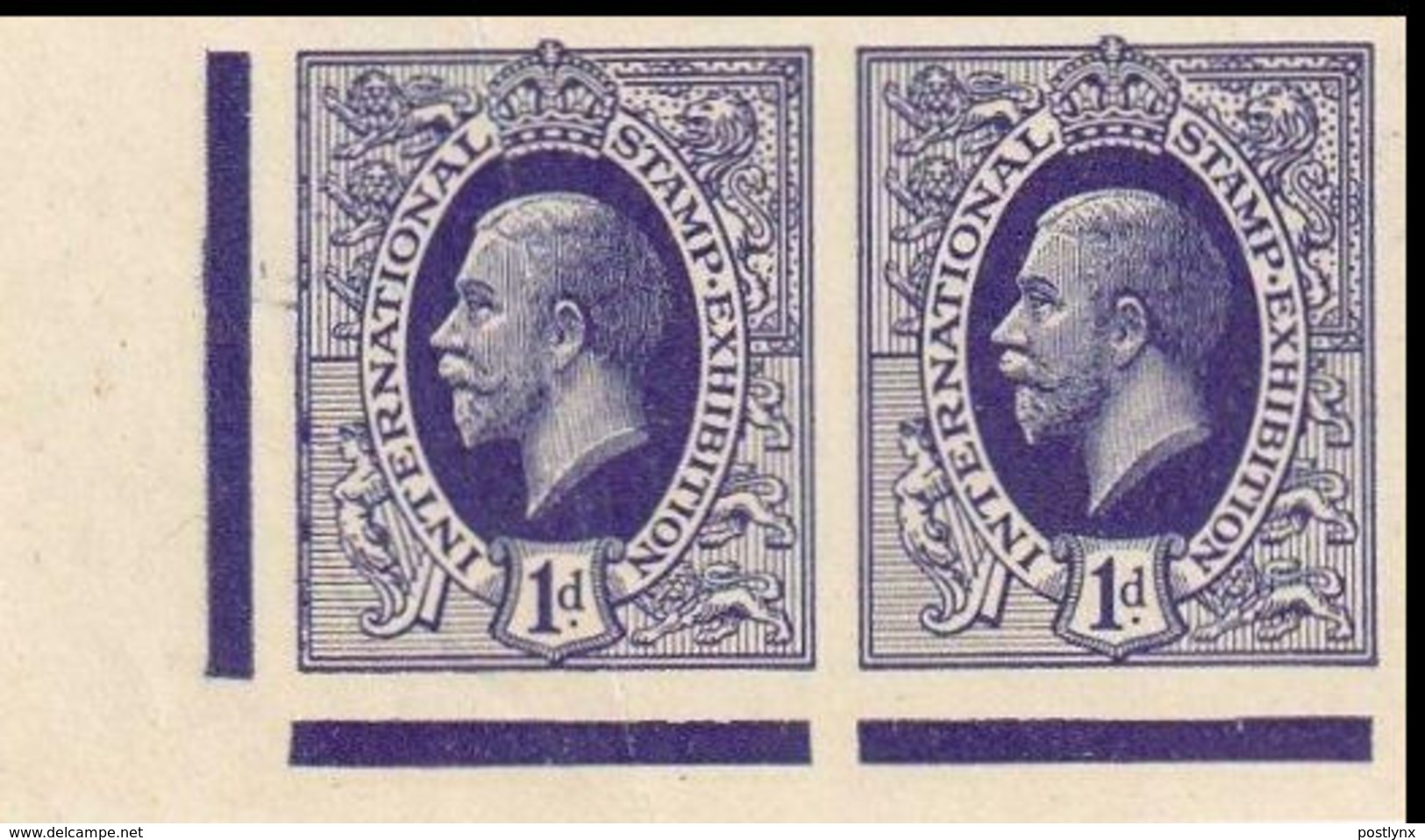 GREAT BRITAIN 1912 George V Dp.Viol.Bl. 1d Int.Stamp Exhibition ESSAY MARG.IMPERF.PAIR - Essais & Réimpressions