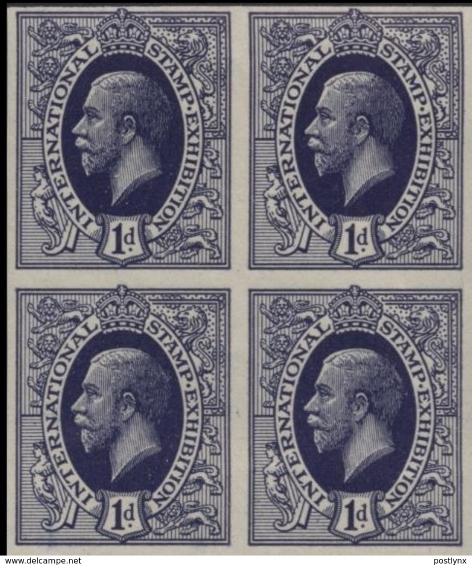 GREAT BRITAIN 1912 George V Dp.Viol.Bl. 1d Int.Stamp Exhibition ESSAY IMPERF.4-BLOCK - Essais & Réimpressions