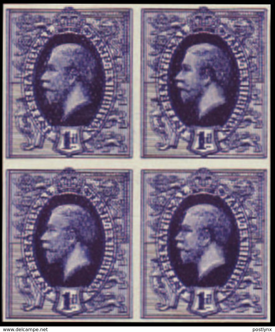 GREAT BRITAIN 1912 George V D.Viol.Blue 1d Int.Stamp Exhibition ESSAY IMPERF.4-BLOCK ERROR:2Xprint - Essais & Réimpressions