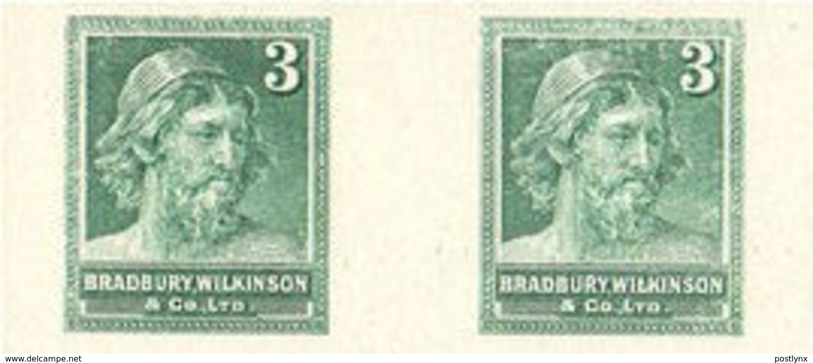 GREAT BRITAIN 1955 Greenish Printers' Trial Essay 3 Bradbury Unshaved IMPERF.PAIR - Essais & Réimpressions