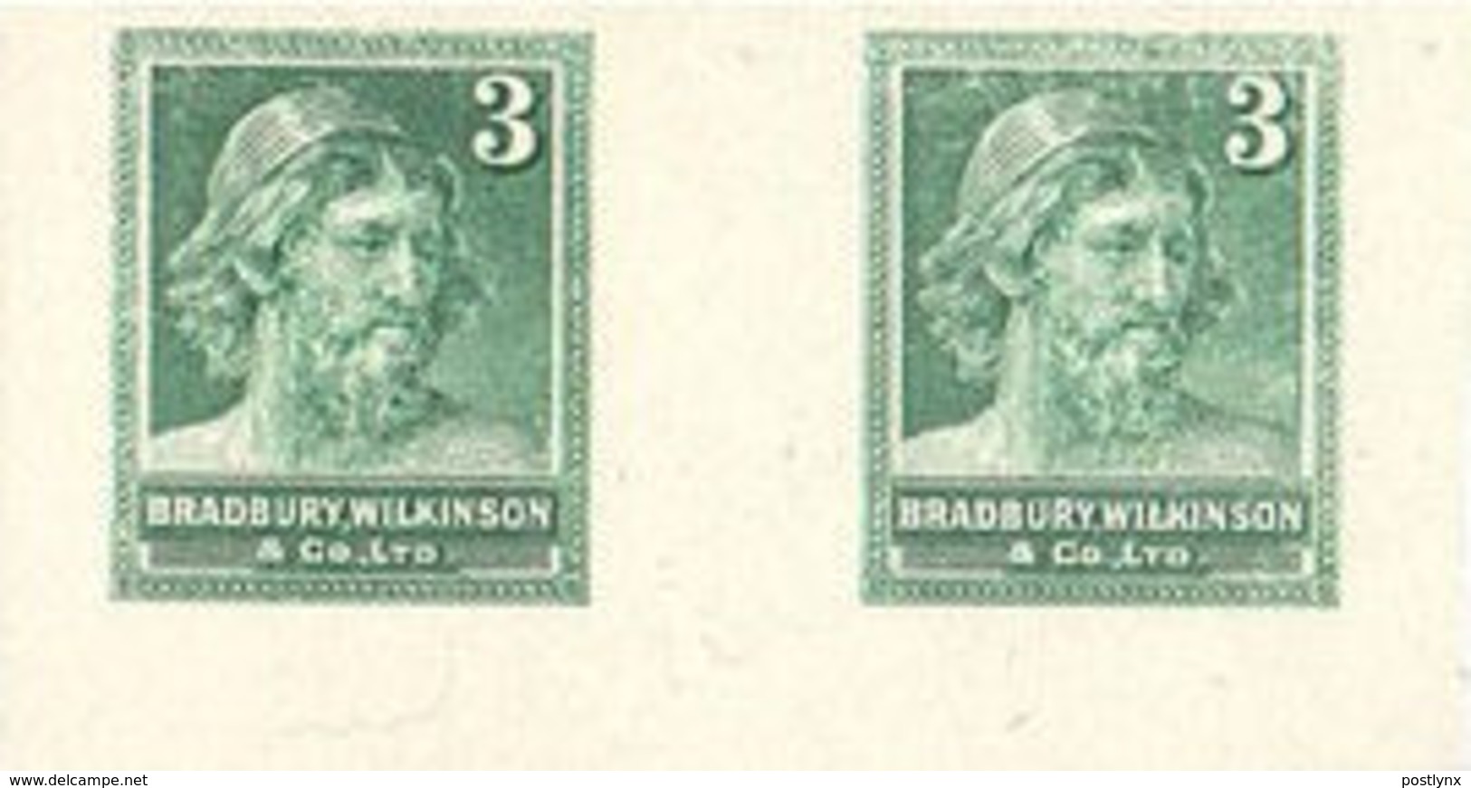 GREAT BRITAIN 1955 Greenish Printers' Trial Essay 3 Bradbury Still Unshaved MARG.IMPERF.PAIR - Essays, Proofs & Reprints