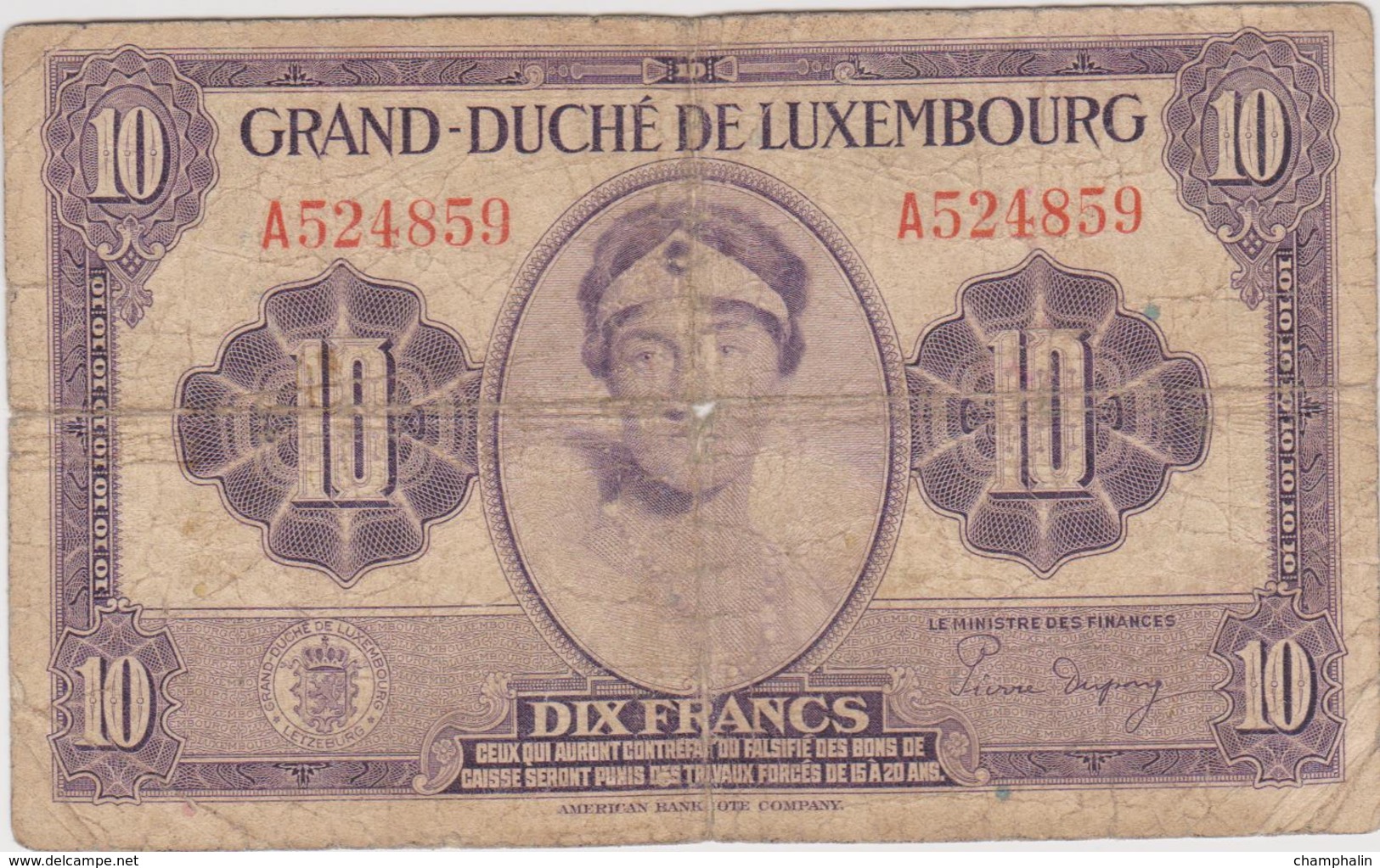 Luxembourg - Billet De 10 Francs - Grande-Duchesse Charlotte - Non Daté (1944) - P44 - Luxemburg