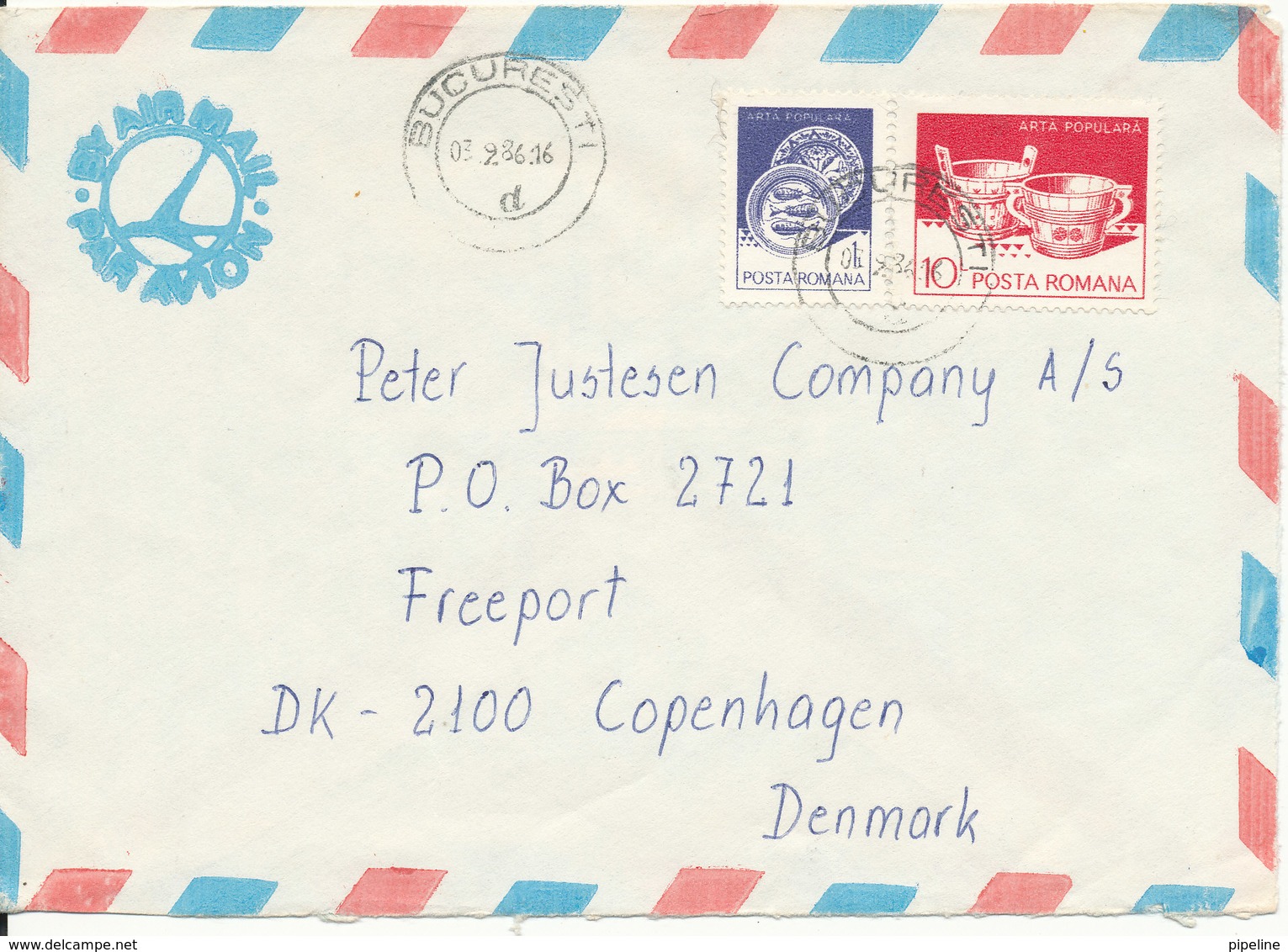 Romania Air Mail Cover Sent To Denmark Bucuresti 3-9-1986 - Covers & Documents