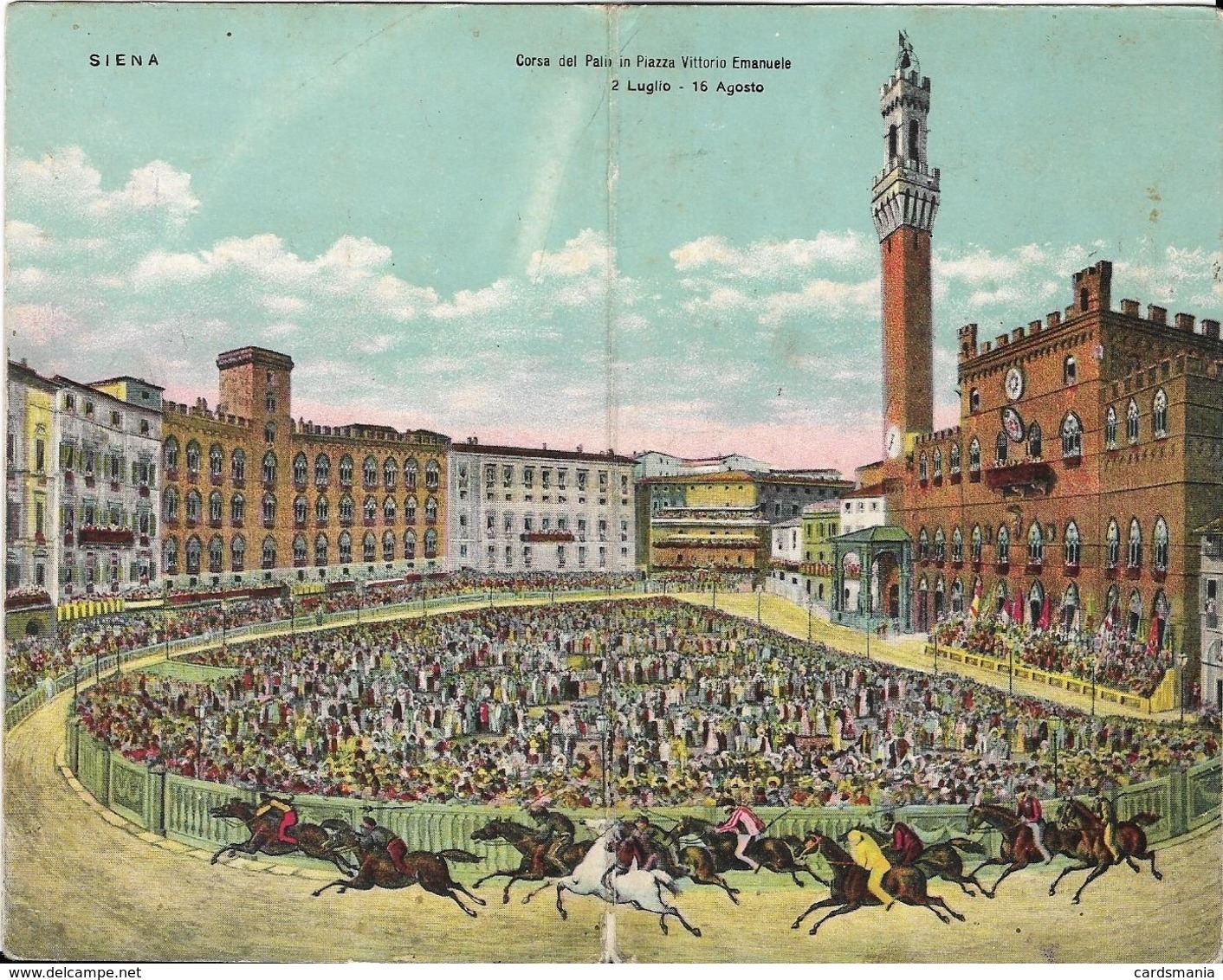 Siena-Corsa Del Palio Piazza Vittorio Emanuele 2 Luglio - 16 Agosto Cartolina Doppia - Siena