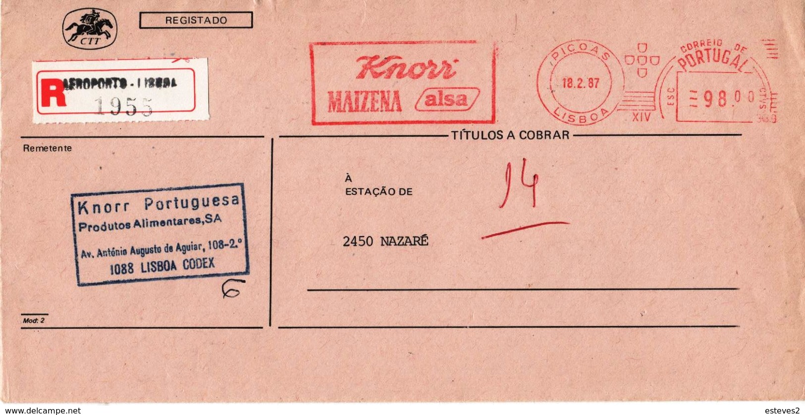 KNORR , MAIZENA , ALSA ,  Food , Mechanical Meter , Picoas 1987 , EMA  , Registration Label Aeroporto Lisboa - Food