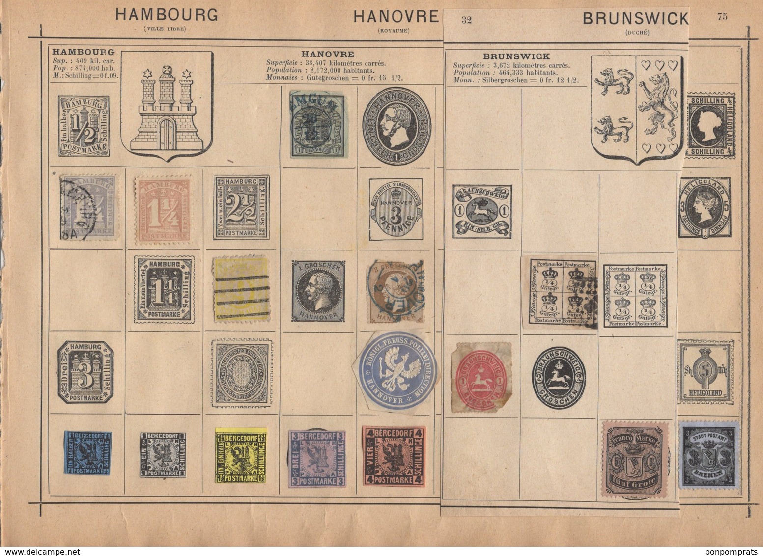 Petite Collection De Timbres Très Anciens D'Allemagne Sur 6 Pages D'un Viel Album MAURY Timbres Tous états - Collections