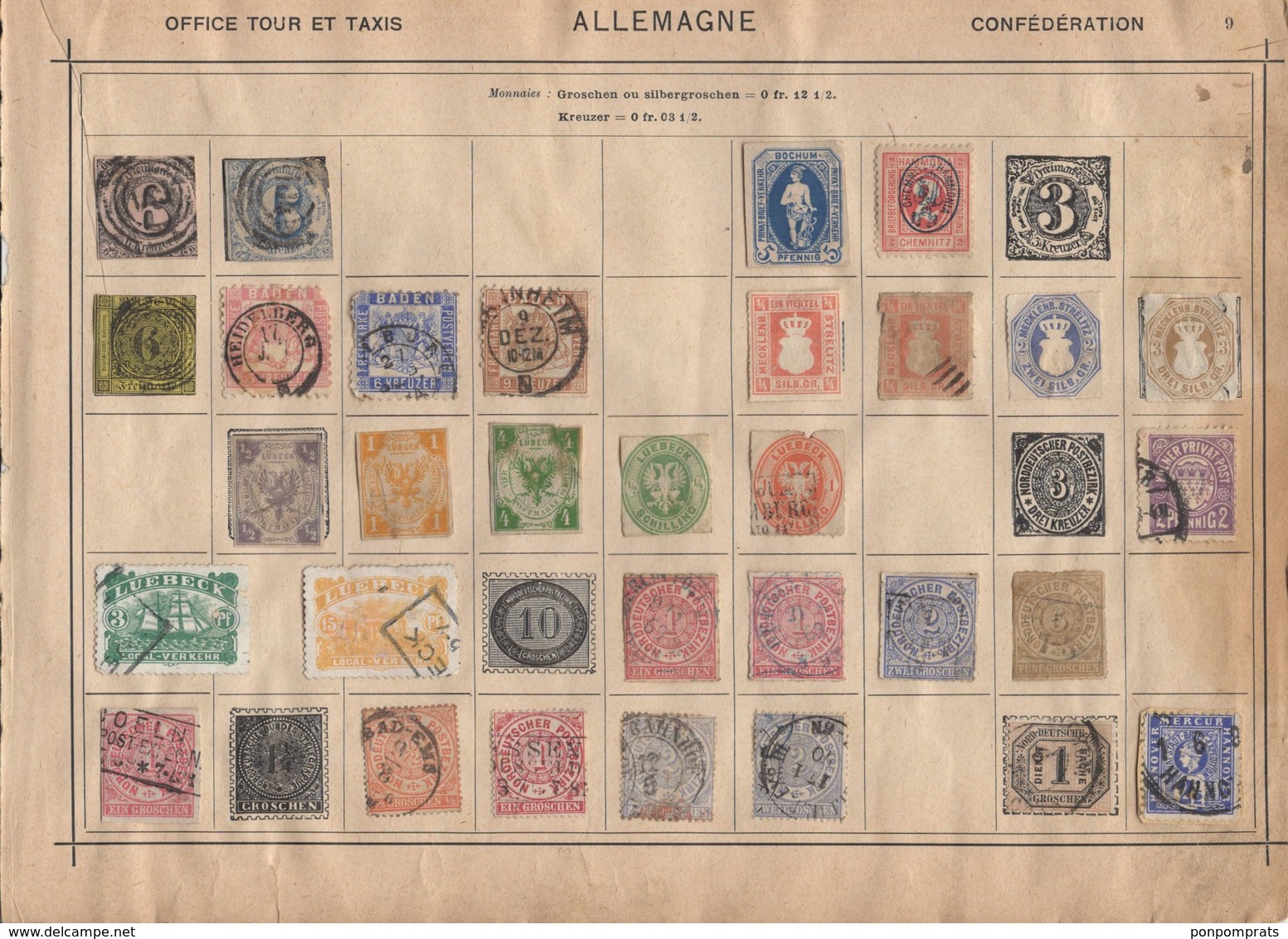 Petite Collection De Timbres Très Anciens D'Allemagne Sur 6 Pages D'un Viel Album MAURY Timbres Tous états - Collections