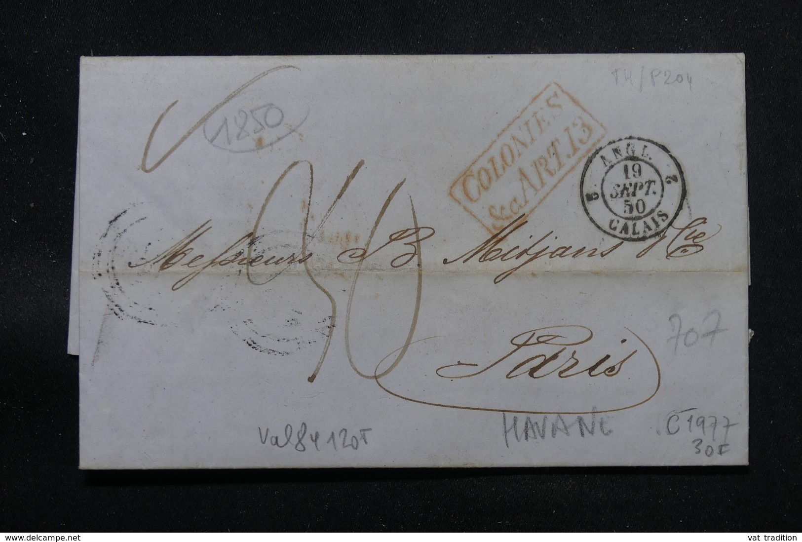 CUBA - Lettre De Habana Pour La France En 1850 , Voir Cachets Et Taxes D'acheminement - L 57615 - Préphilatélie