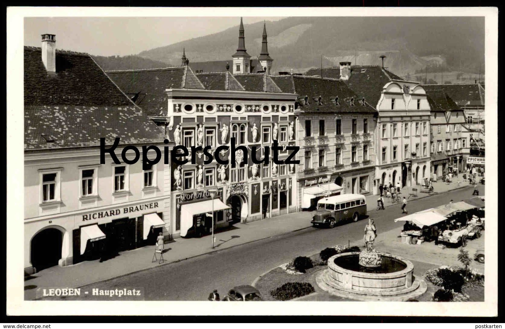 ALTE POSTKARTE LEOBEN HAUPTPLATZ BUS Markt Market Marché Steiermark Österreich Austria Cpa Ansichtskarte Postcard AK - Leoben