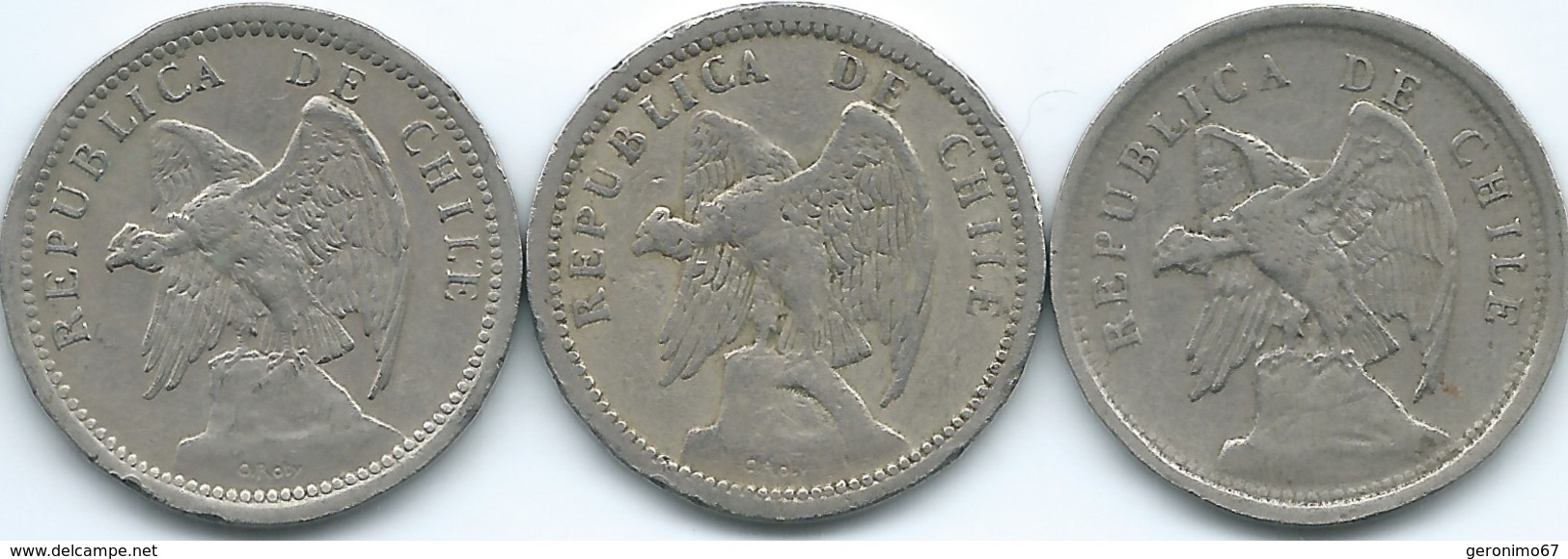 Chile - 1924 - 20 Centavos (KM167.1) 1932 (KM167.2) 1939 (KM167.3) - Chili