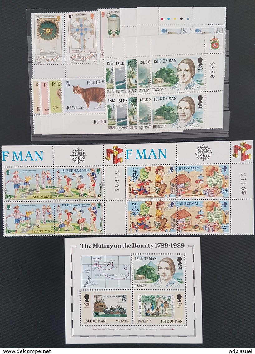 ILE DE MAN / ISLE OF MAN 1989 Cote/Value 62.5 € N° 385 à 401 + 404 à 407 Tous En PAIRES + BF N° 11 ** MNH. TB/VG - Isle Of Man