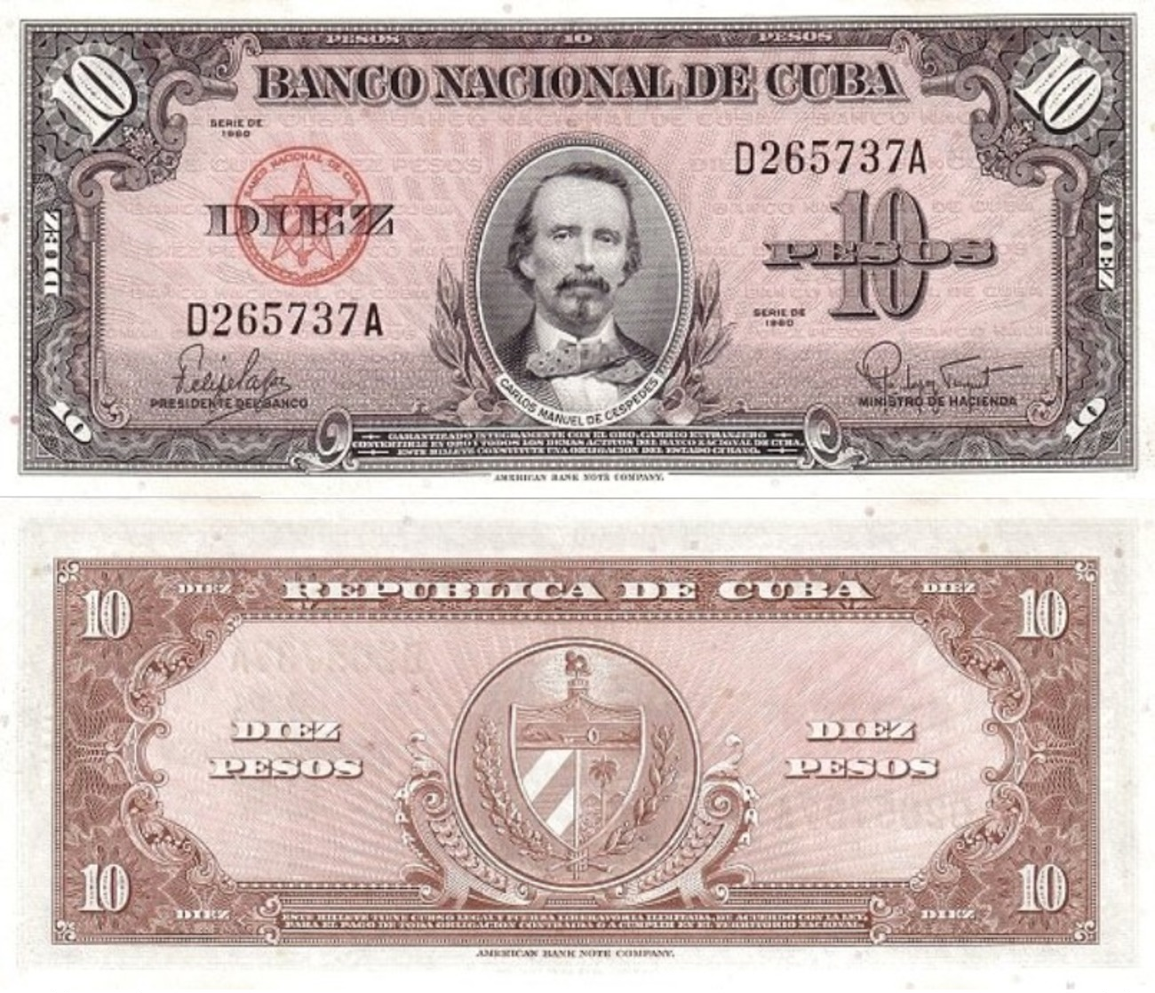 CUBA 10 Pesos P 79 B 1960 UNC - Cuba