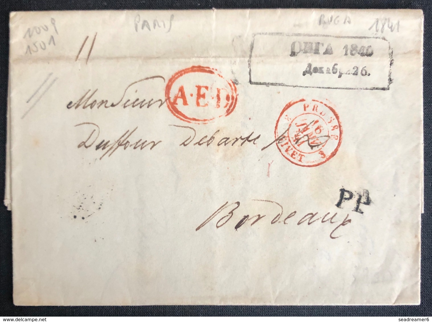 RUSSIE Lettre Precurseur Lettonie RIGA De 1840 Pour Bordeaux Dateur D'entrée Prusse/givet + Port Payé PP.. RRR - ...-1857 Prephilately