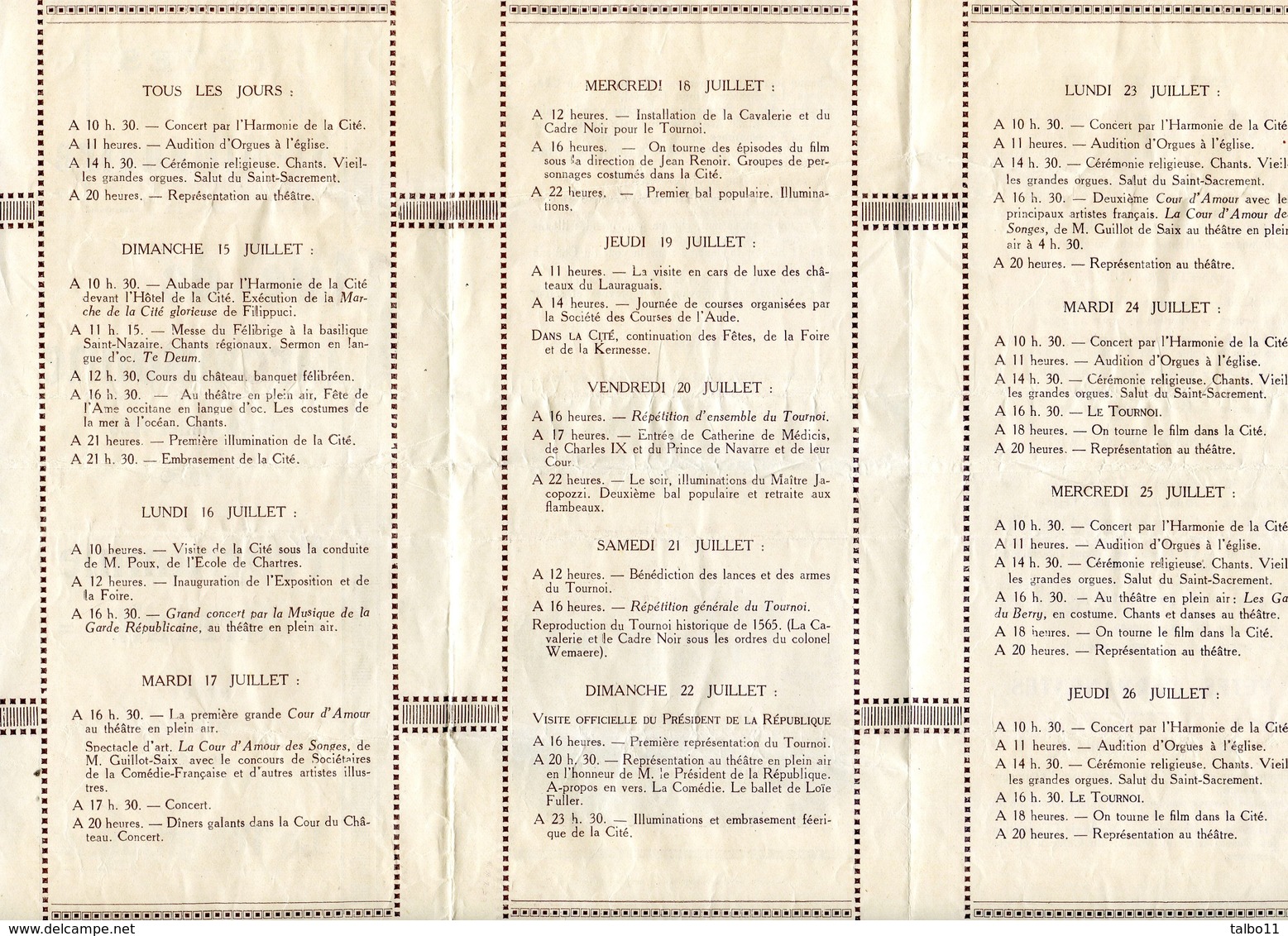 Programme Fetes Du Bi Millénaire De La Citée De Carcassonne 1928 - Programmes