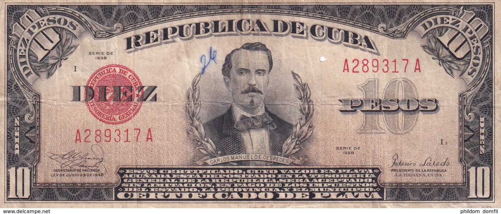 Ref. 1196-1618 - BIN CUBA . 1938. CUBA 10 PESOS 1938 CARLOS MANUEL DE CESPEDES - Cuba