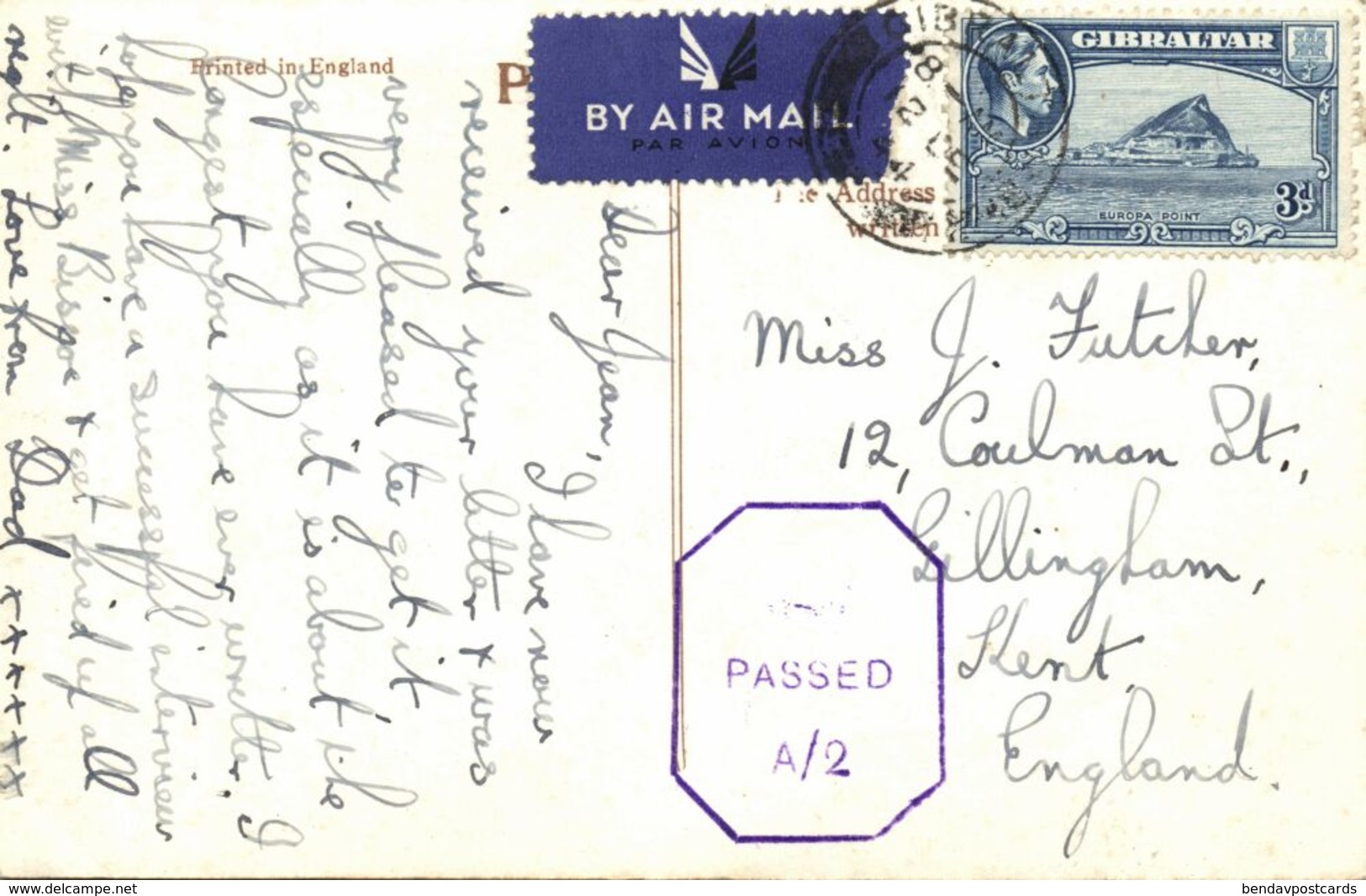 Gibraltar, Moorish Castle (1944) RPPC Postcard Censor Cancel - Gibilterra