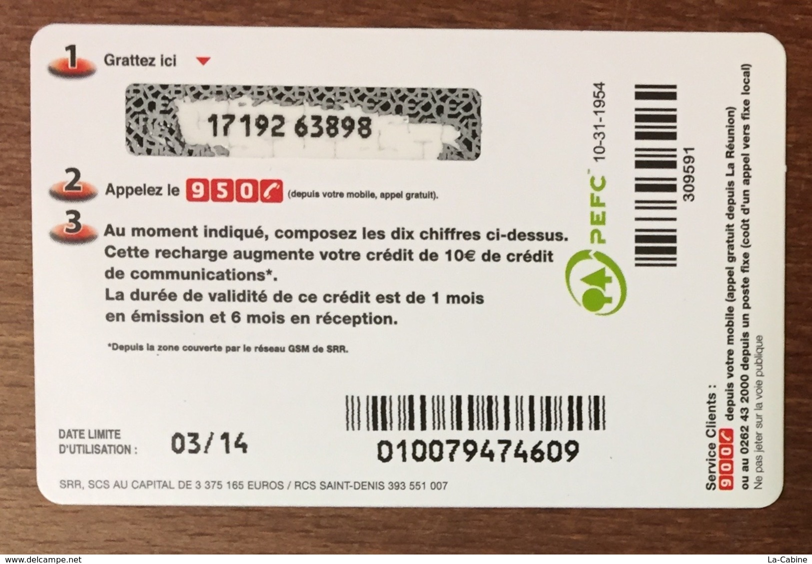 RÉUNION FILLES RECHARGE GSM SFR 10 EURO DU 03/14 CARTE PRÉPAYÉE PHONECARD CARD PAS TÉLÉCARTE - Réunion