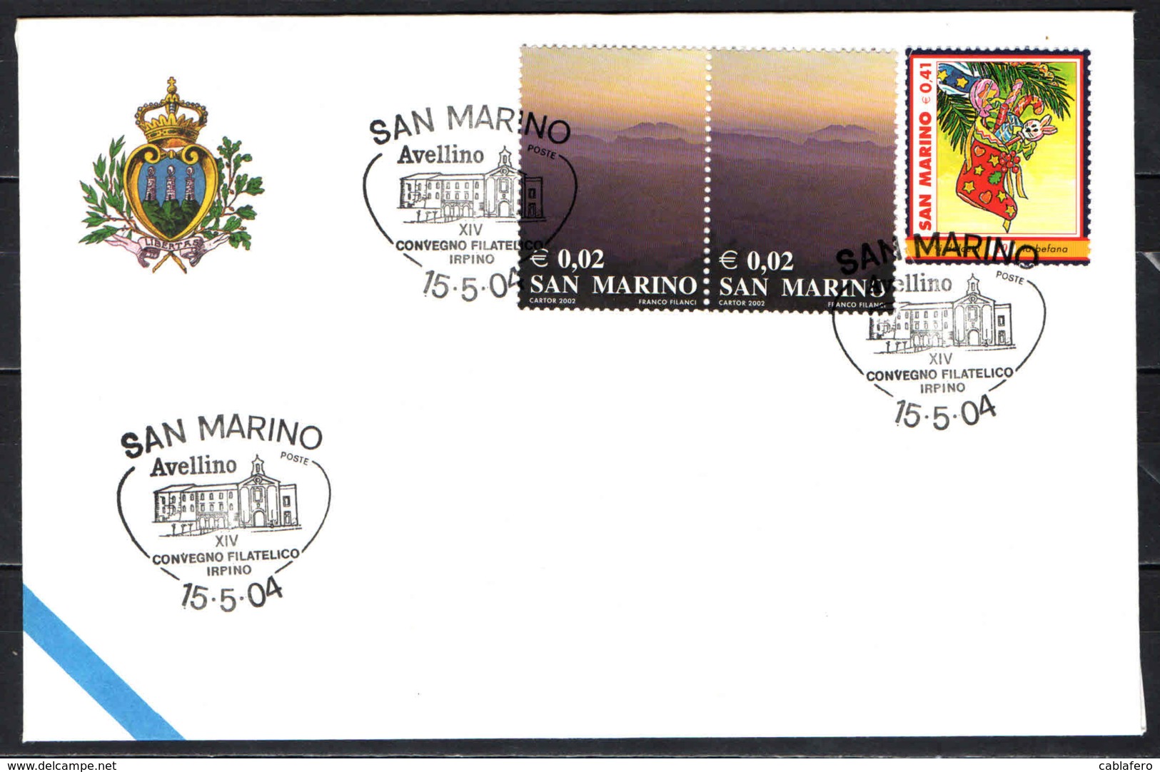 SAN MARINO - 15-5-2004 - AVELLINO - CONVEGNO FILATELICO IRPINO- ANNULLO SPECIALE - OBLITERATION SPECIALE - SONDERSTEMPEL - Cartas & Documentos