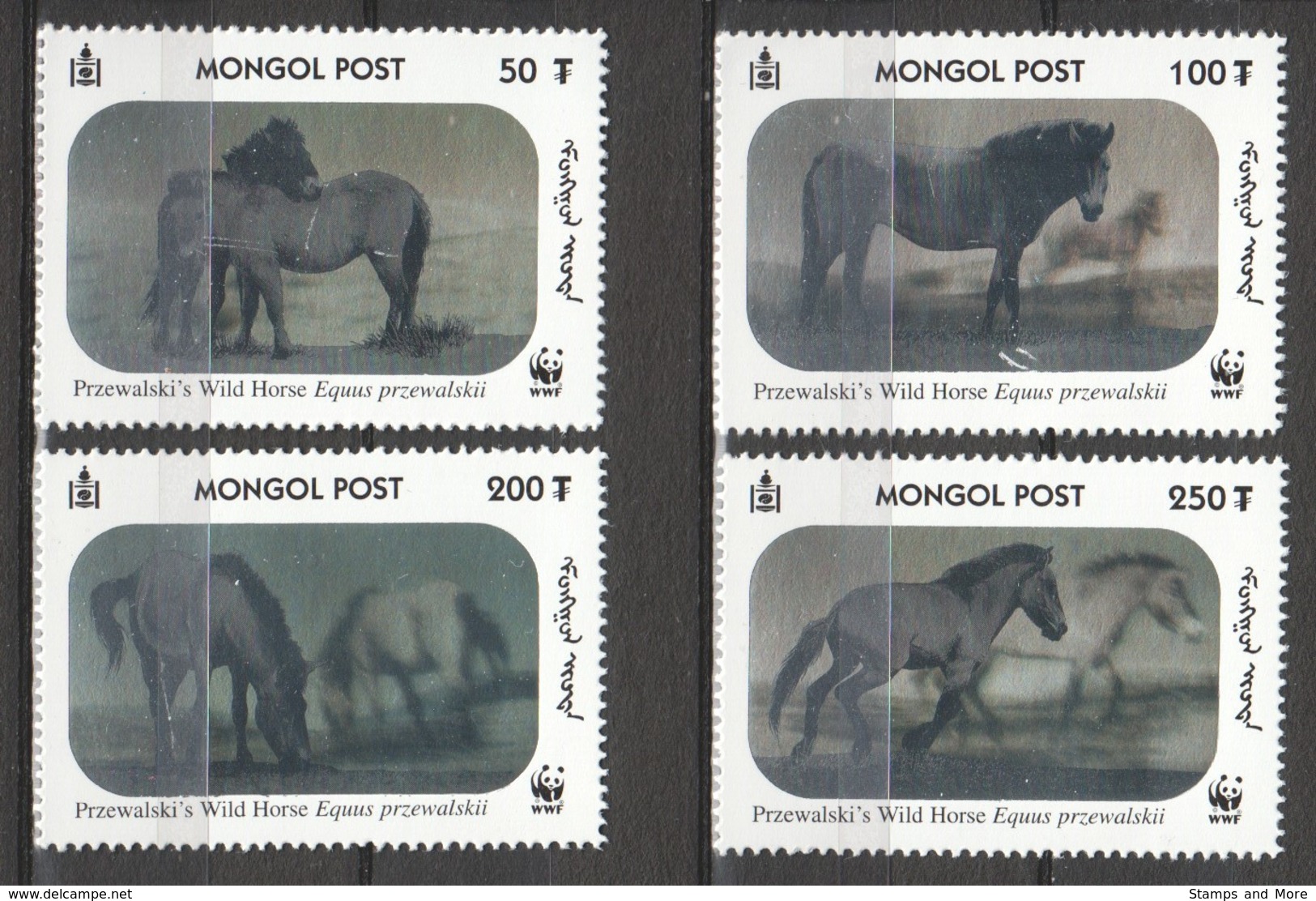 Mongolia 2000 Mi 3126-3129 MNH WWF - PRZEWALSKI HORSES - HOLOGRAMS - Paarden