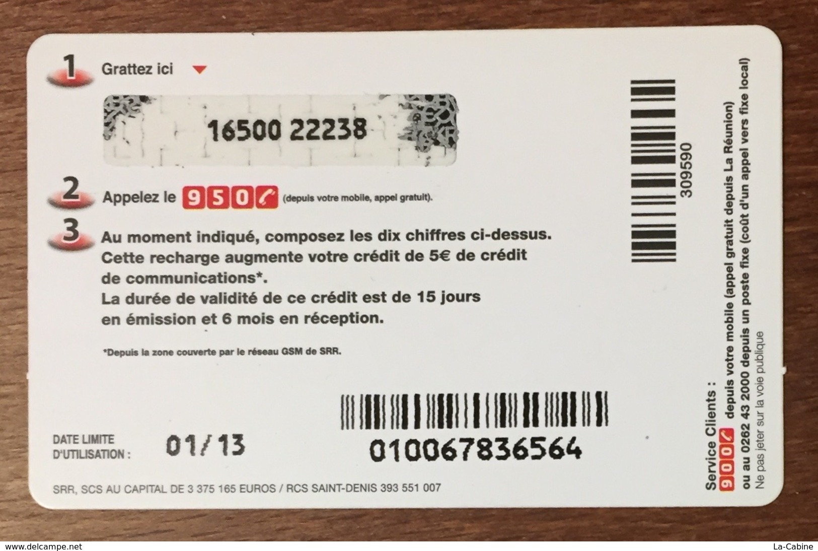 RÉUNION GARÇONS RECHARGE GSM SFR 5 EURO DU 01/13 CARTE PRÉPAYÉE PHONECARD CARD PAS TÉLÉCARTE - Réunion