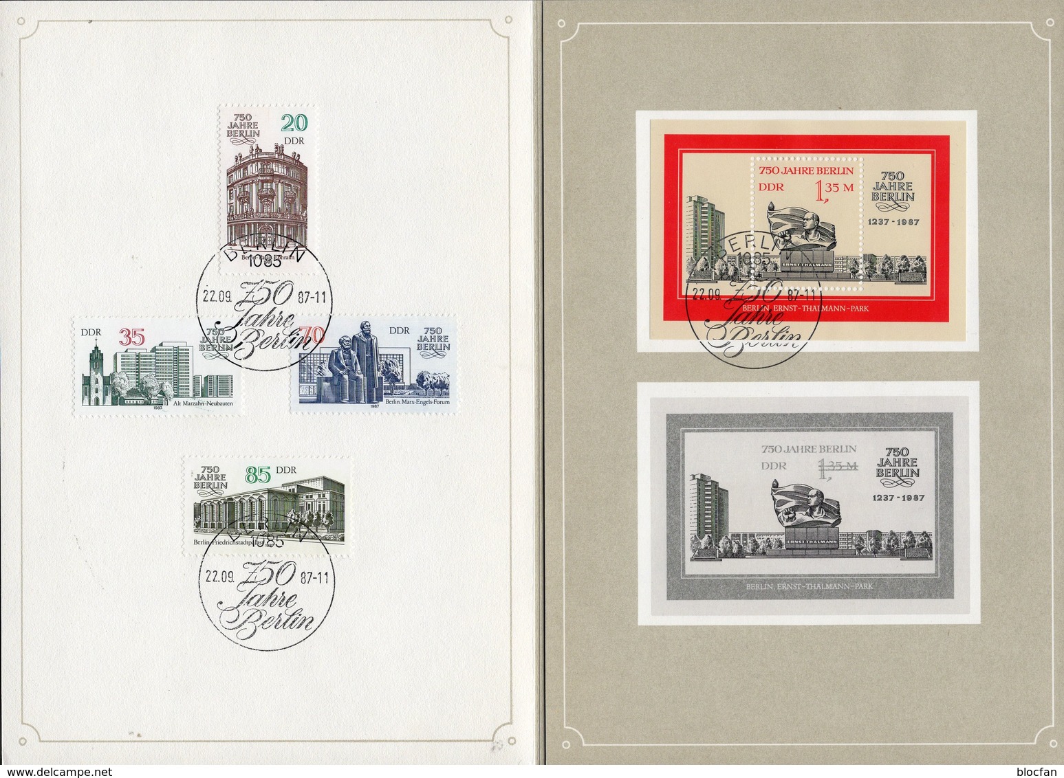 750 Jahre Berlin 1987 DDR ETB 2/87 SST 25€ Architektur Park Denkmal Document Hoja Blocs Black Sheet Bf GDR Germany - 1e Dag FDC (vellen)