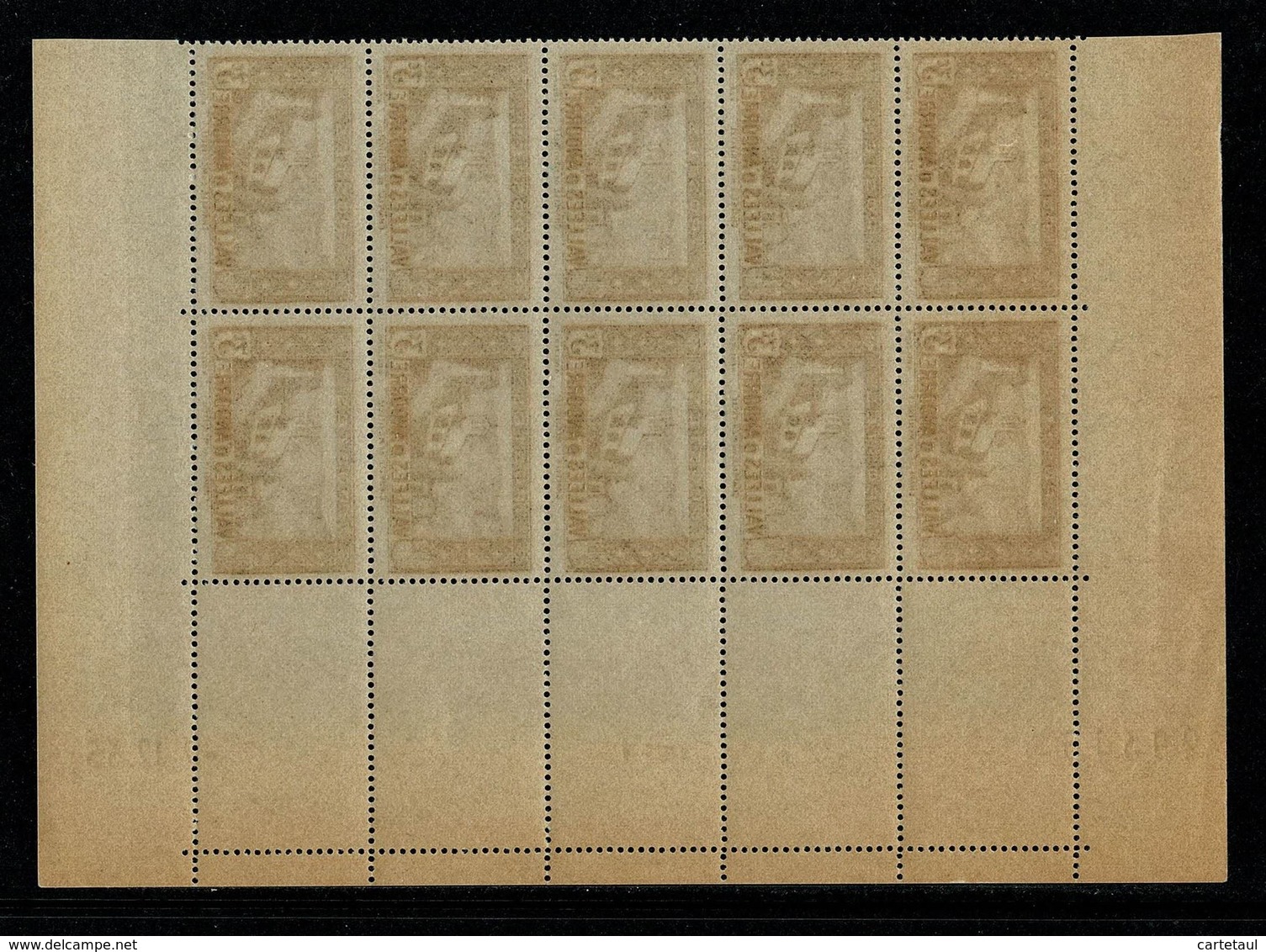 ANDORRA YT 26 3c Brun Bas De Feuille 10 Timbres Coin Daté 2.12.35 Papier Très Fin   ** Gomme Intacte 2 Scan - Ongebruikt