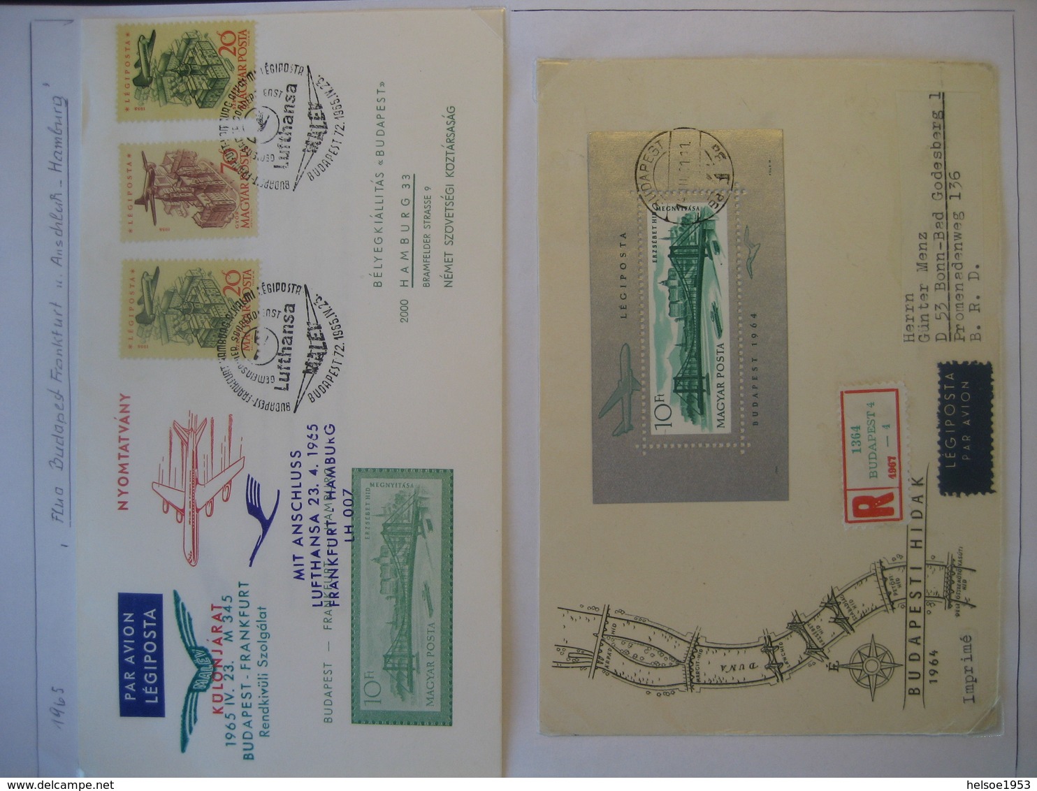 Ungarn 1964/65- FP-Beleg Budapest - Frankfurt - Hamburg Mit Ankunftstempel Hamurg, FP Beleg Reco Budapest - Bonn - Storia Postale