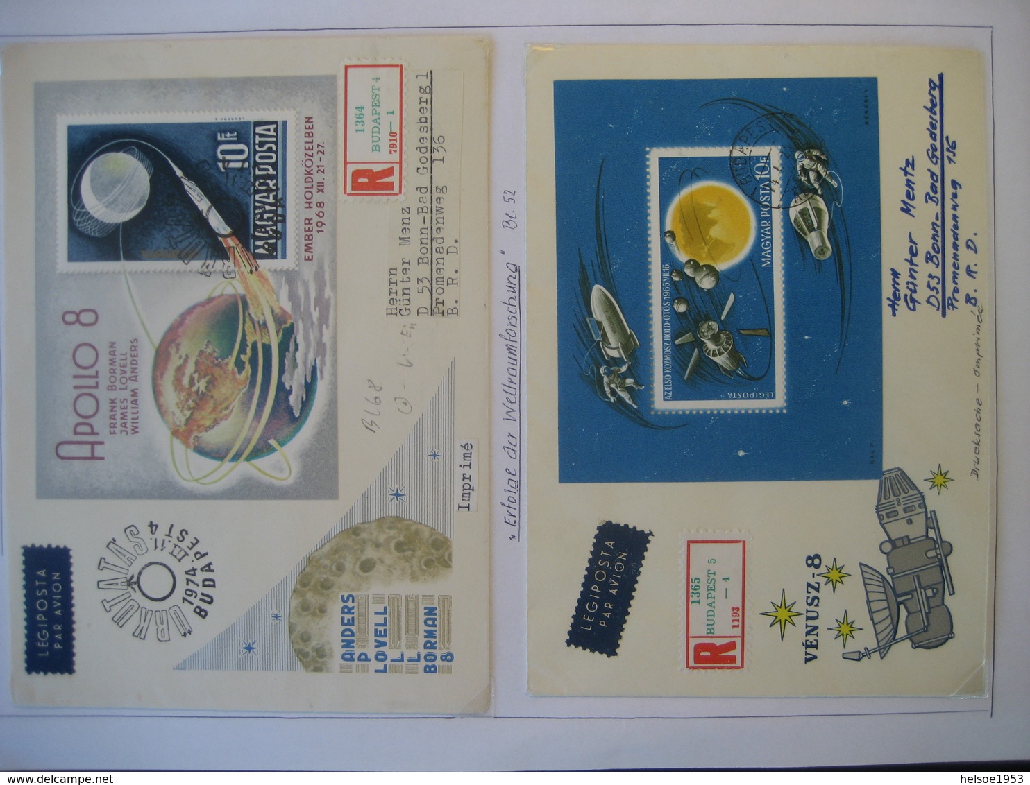 Ungarn 1965/68- 2 Recobelege Mondumkreisung Durch Apollo 8 - Cartas & Documentos