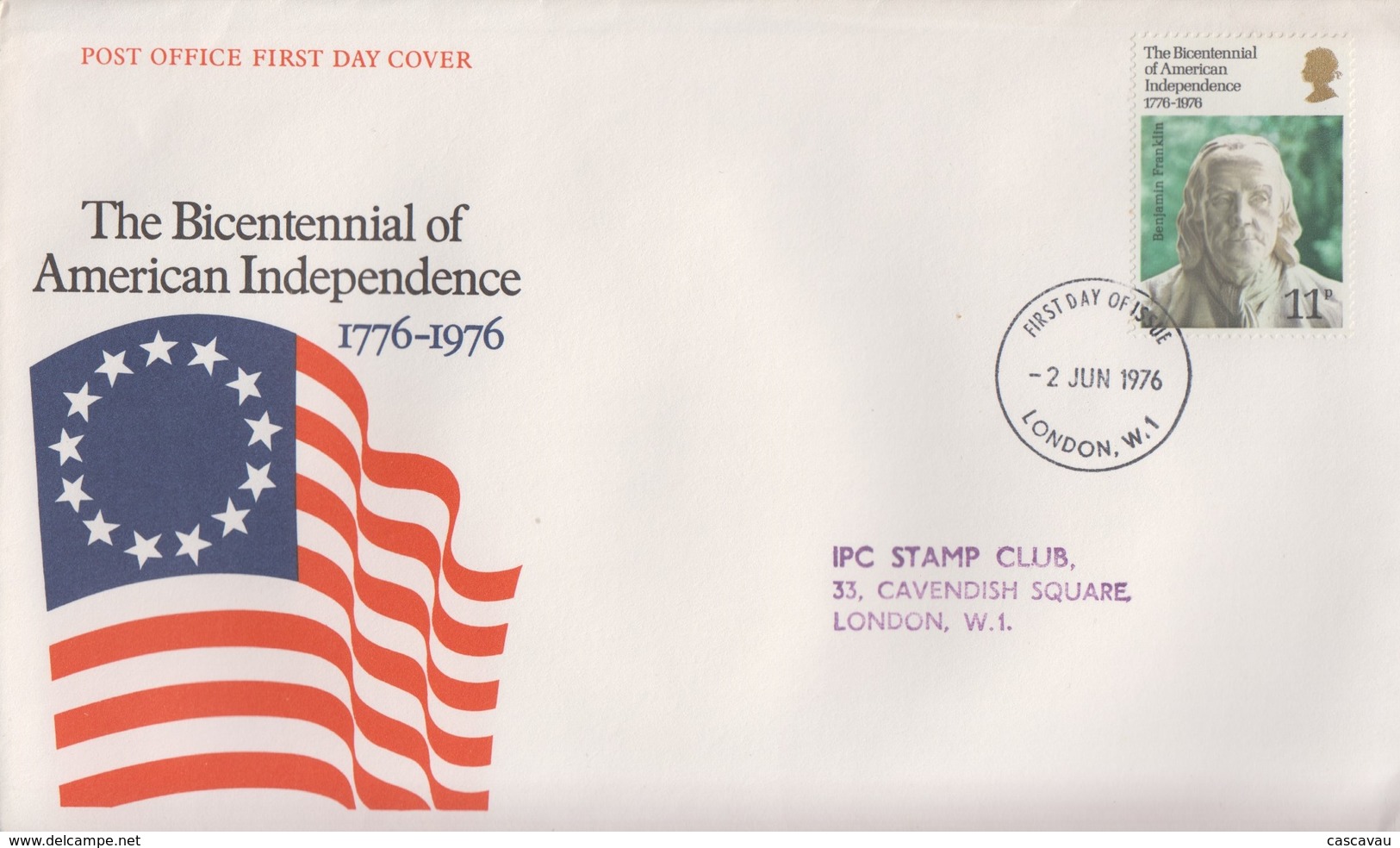 Enveloppe  FDC  1er   Jour    GRANDE  BRETAGNE    Bicentenaire  Des   U.S.A    1976 - Us Independence
