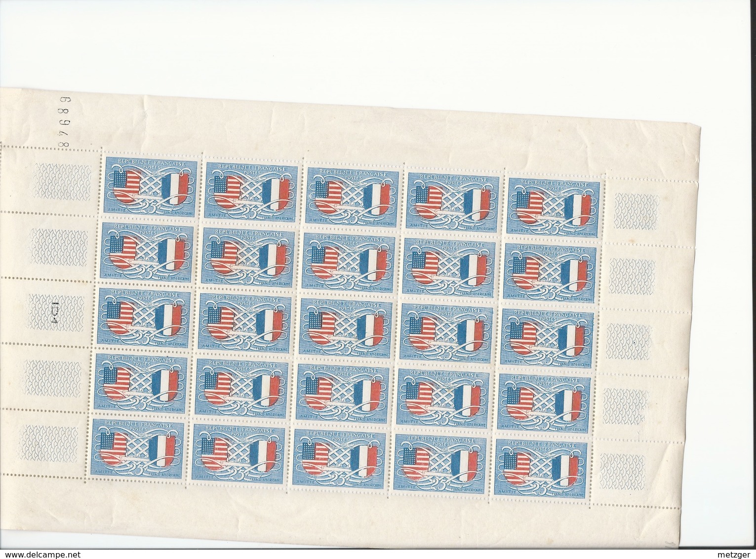 Feuille Complète De  25  Timbres Du N° 840 Amitié Franco-américaine. - Full Sheets