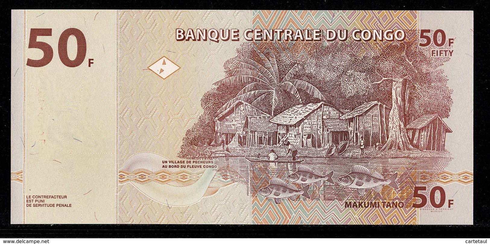 Banque Centrale Du CONGO  Billet 50 Francs Masque / Village Et Pêcheurs Fleuve Congo 31.07.2007  UNC - République Démocratique Du Congo & Zaïre