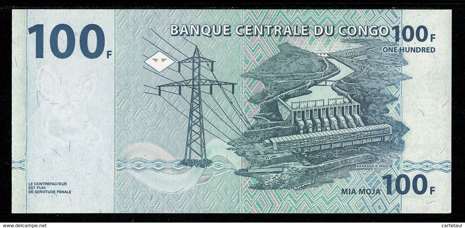Banque Centrale Du CONGO  Billet 100 Francs  Eléphant / Barrage Hydroélectrique D' INGA II   31.07.2007  UNC - Democratic Republic Of The Congo & Zaire