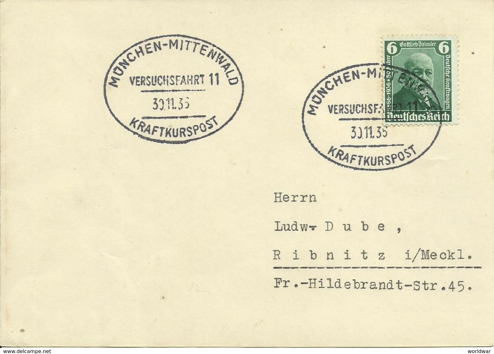 1936  Daimler Auf Karte Mit Sonderstempel  München-Mittenwald  Kraftkurspost   Sehe Beschreibung - Machines à Affranchir (EMA)