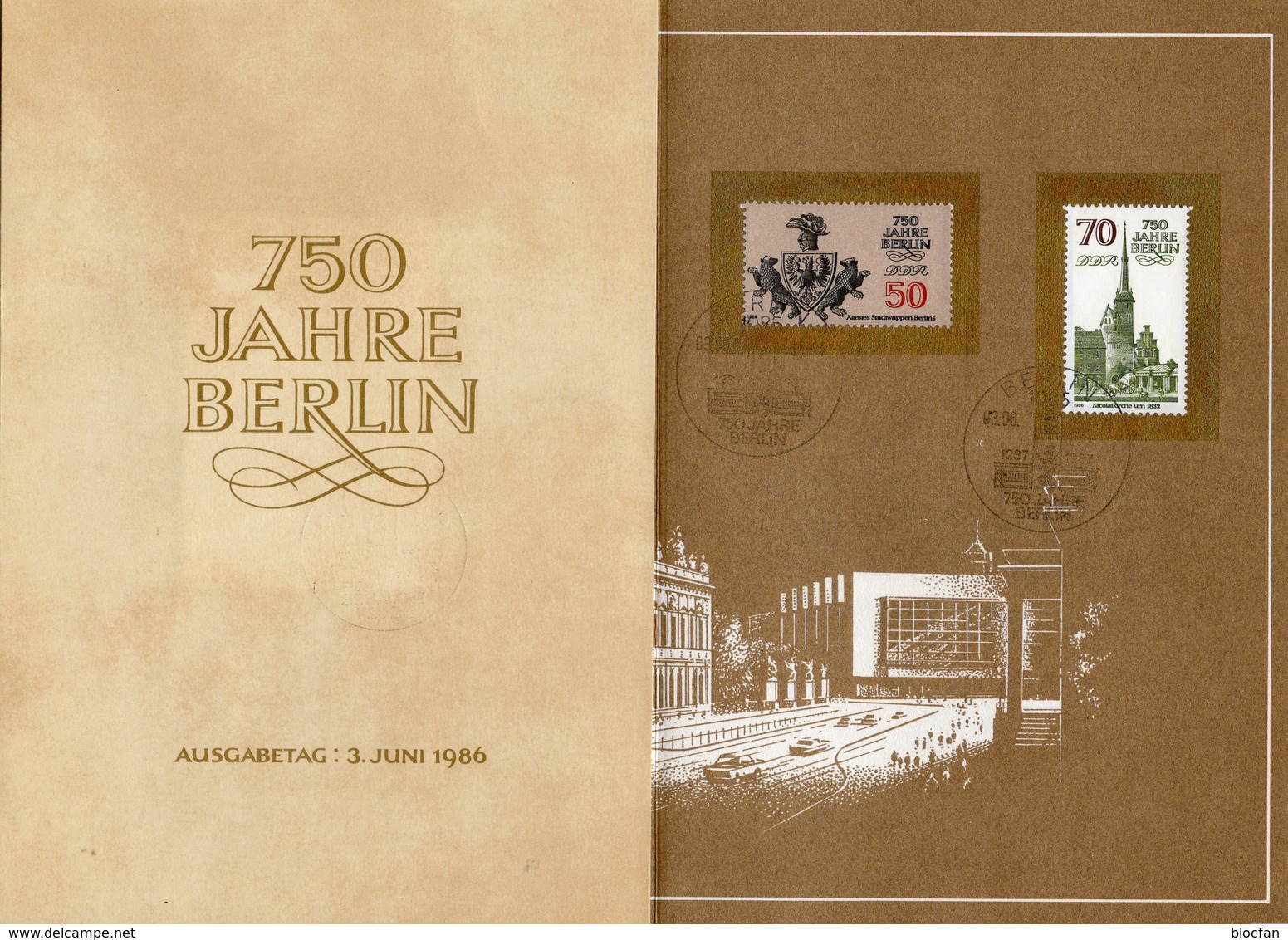 750 Jahre Berlin 1987 DDR ETB 2/86 Bl.84+SD SST 25€ Schloß Wappen Document Blocs Architectur Black Sheet Bf Germany - 1. Tag - FDC (Ersttagblätter)