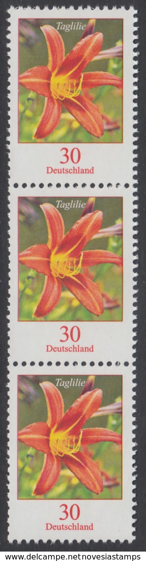 !a! GERMANY 2020 Mi. 3509 MNH Vert.STRIP(3) -coils- - Flowers: Daylily - Unused Stamps