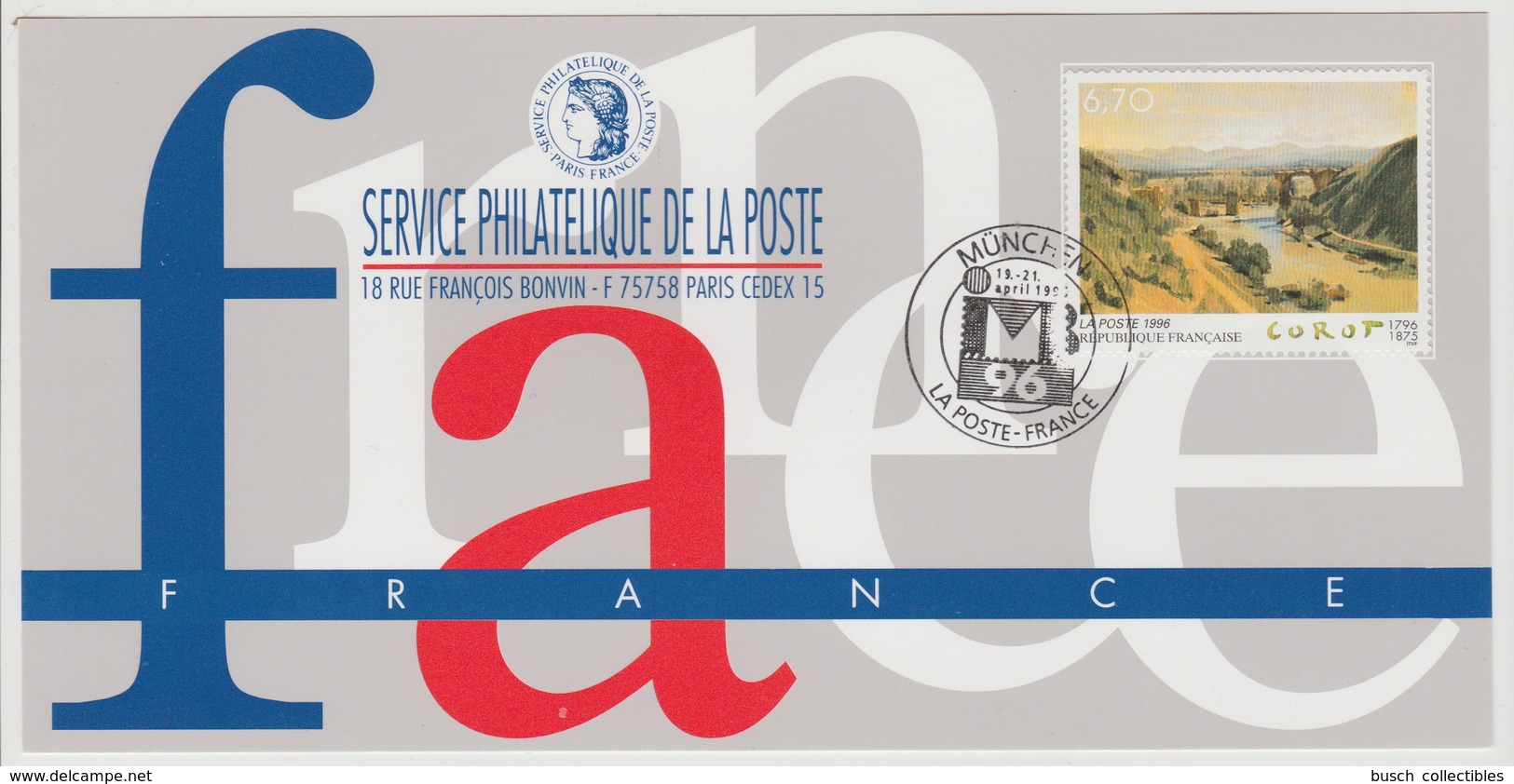 138 Carte Officielle Exposition Internationale Exhibition München 1996 France FDC Tableau Art Corot Kunst - Philatelic Exhibitions