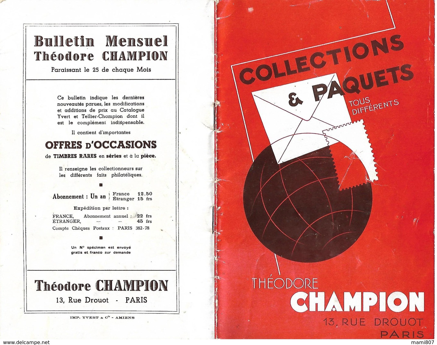Catalogue De Vente Théodore CHAMPION - Collections Et Paquets - 30 Pages - 1937 / 1938 - TBE - Catalogues De Maisons De Vente