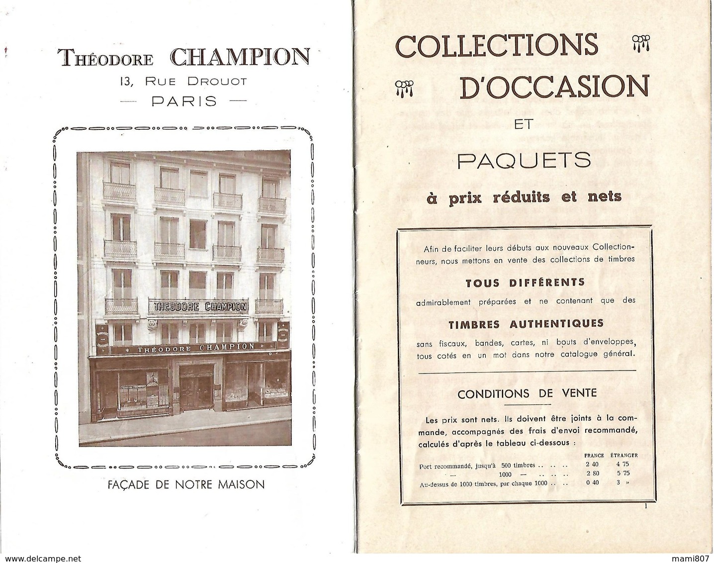 Catalogue De Vente Théodore CHAMPION - Collections Et Paquets - 30 Pages - 1937 / 1938 - TBE - Catalogi Van Veilinghuizen