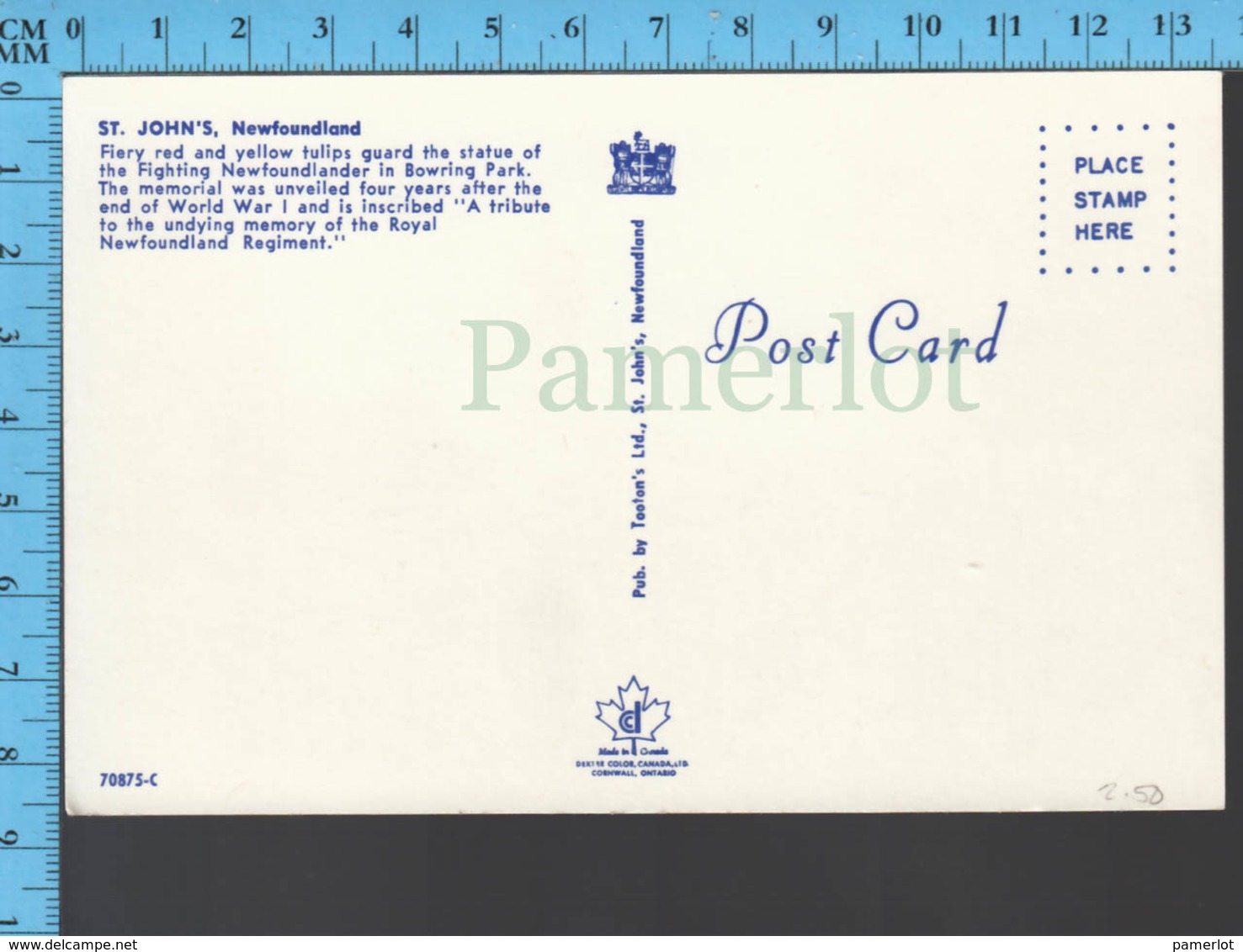 St. John - Newfoundland - Great War Memorial- Pub. National - Postcard Carte Postale - St. John's
