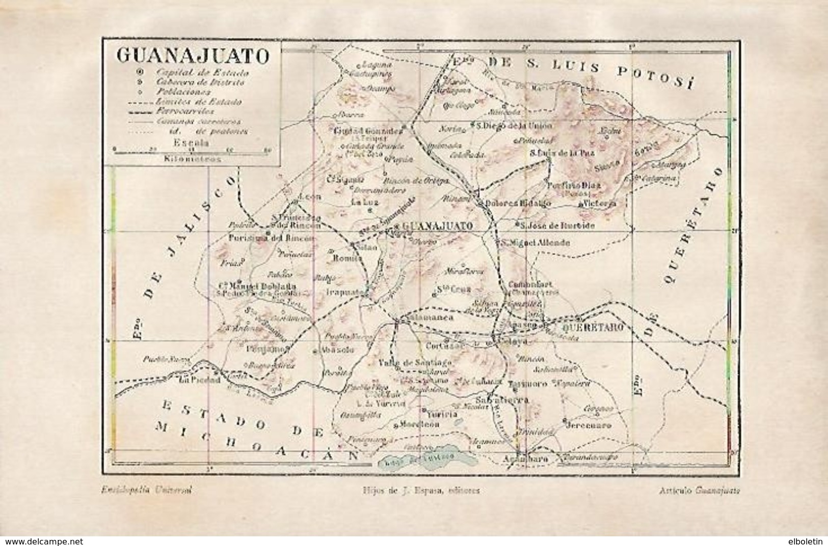 LAMINA ESPASA 2234: Mapa De Guanajuato Mexico - Autres & Non Classés