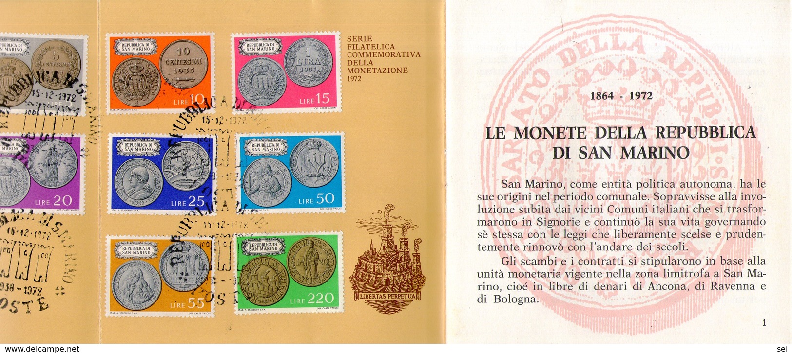 B 3323 -  Collezionismo, Filatelia, San Marino, Monetazione 1972, Annullo - Carnets