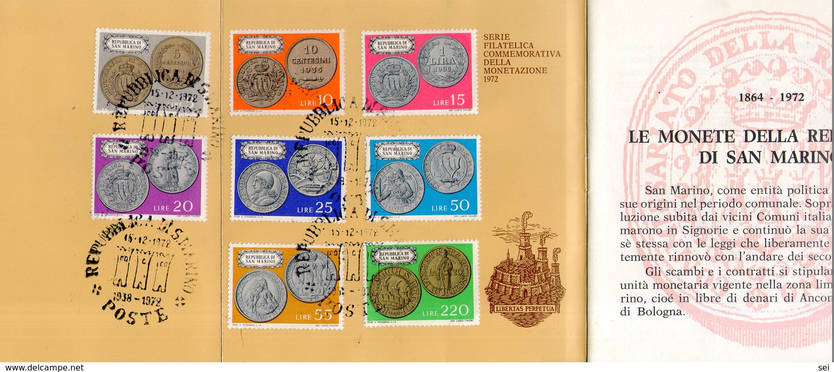 B 3323 -  Collezionismo, Filatelia, San Marino, Monetazione 1972, Annullo - Carnets