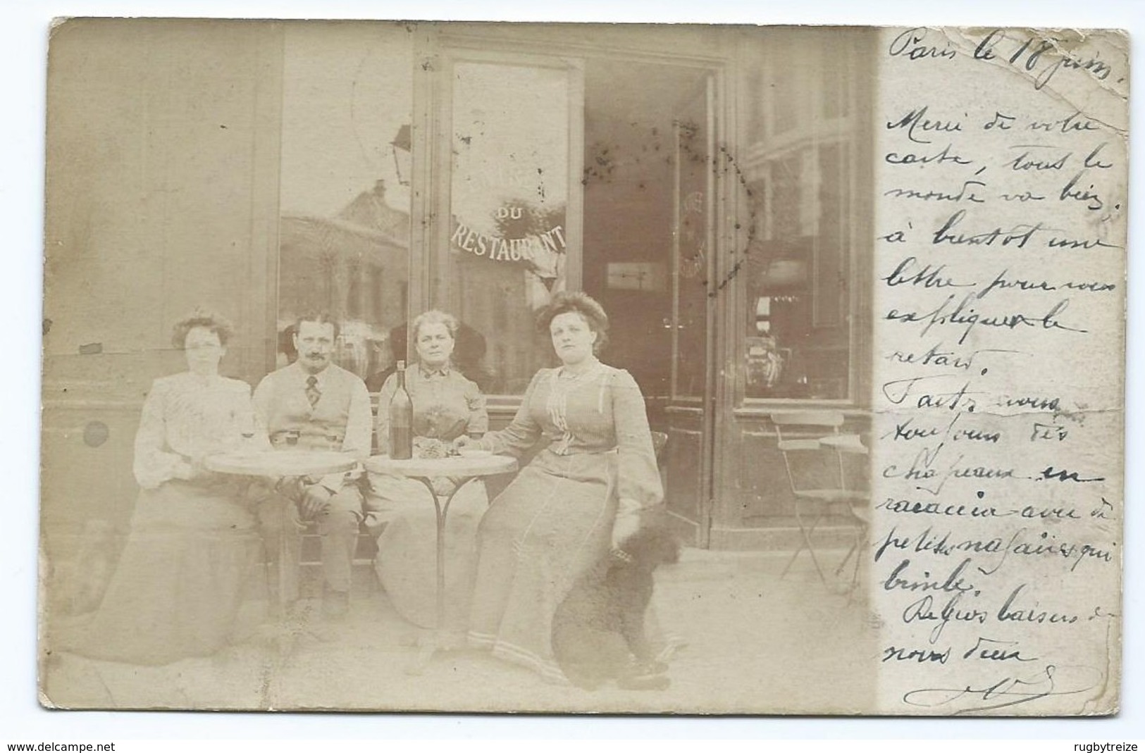 3598 Carte Postale à Identifier Café Bar Taragnat Chien Dog Jougla Pour Clermont Ferrand Cachet Paris Rue De Poissy 1904 - Cafes