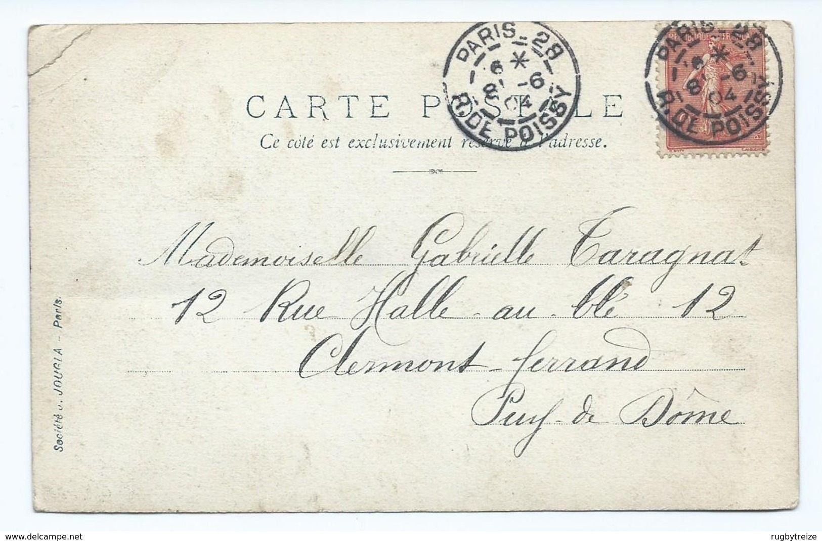 3598 Carte Postale à Identifier Café Bar Taragnat Chien Dog Jougla Pour Clermont Ferrand Cachet Paris Rue De Poissy 1904 - Cafés