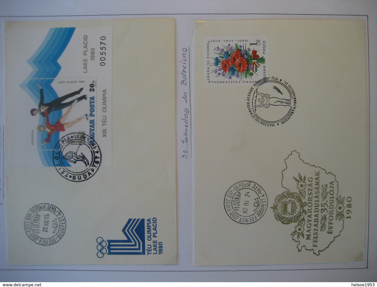 Ungarn- FDC Beleg Olymp. Winterspiele Lake Placid, FDC Beleg 35 Jahre Der Befreiung - Autres & Non Classés